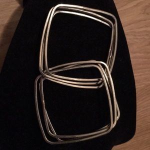 6 silver tone square bangle bracelets elegance